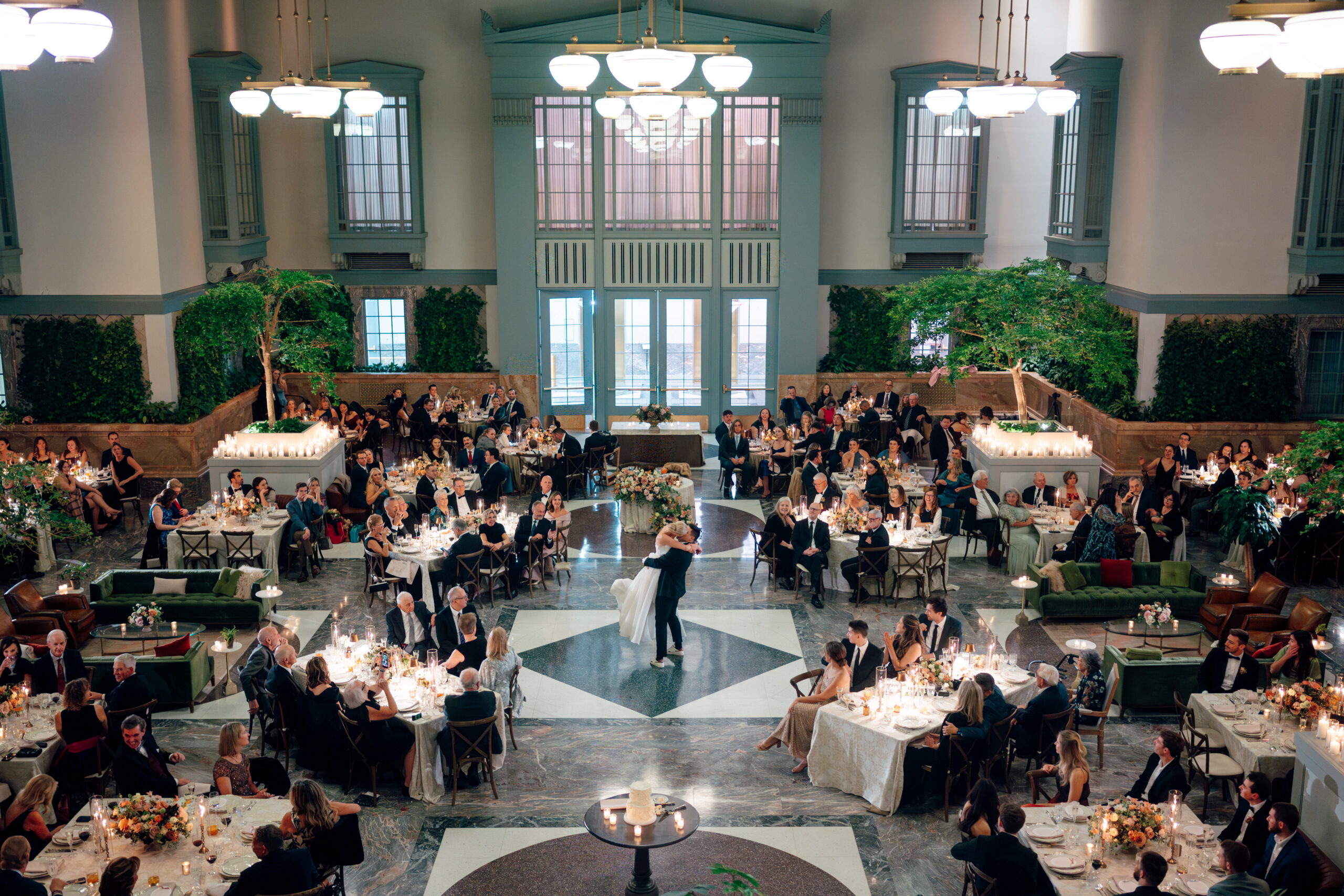 Harold Washington Library wedding Chicago reception overview candlelight tables